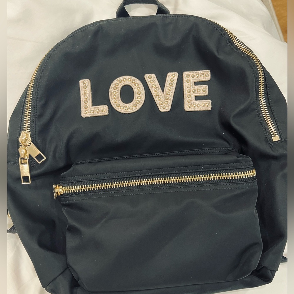 Stoney Clover Lane classic backpack with “love” boucle letter patches